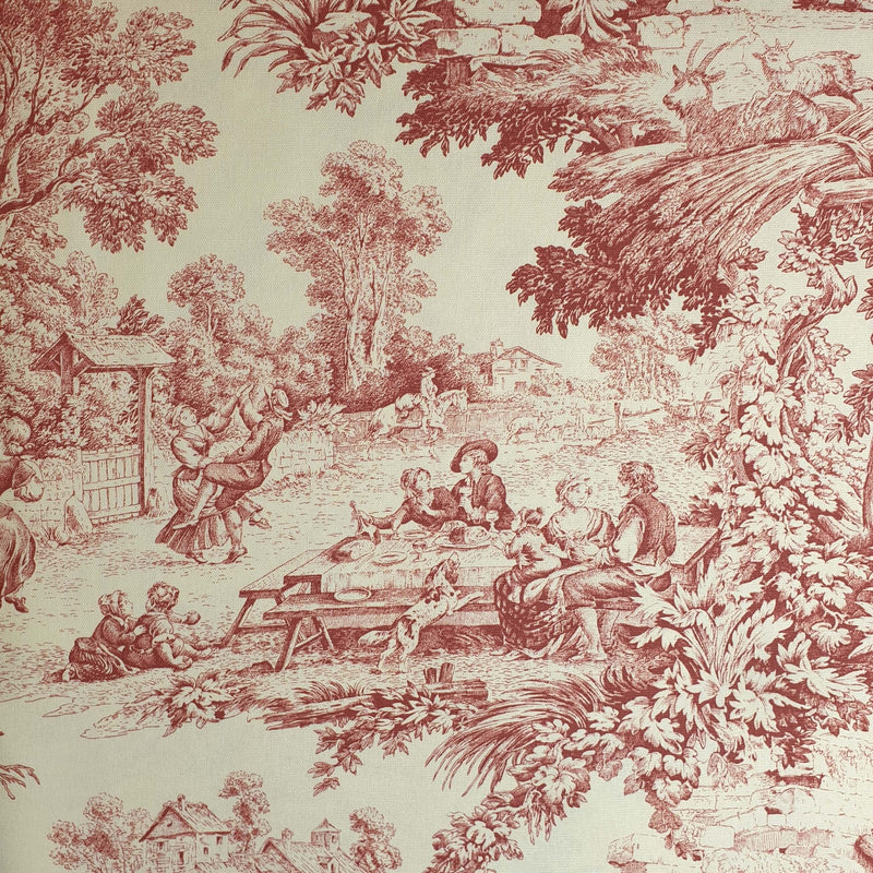 Tissu Toile de Jouy H 280 cm - ROUGE/ECRU