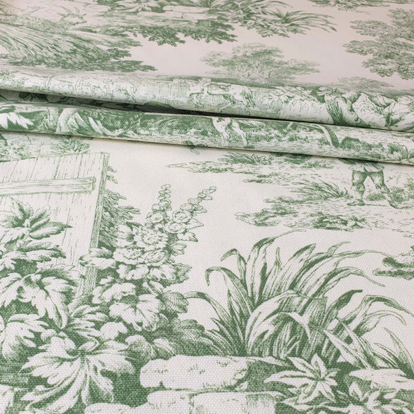 Tissu Toile de Jouy H 280 cm - VERT/ECRU