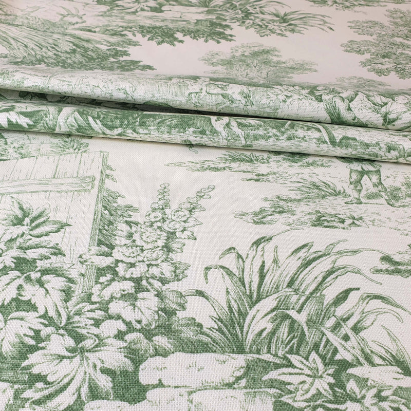 Tissu Toile de Jouy H 280 cm - VERT/ECRU