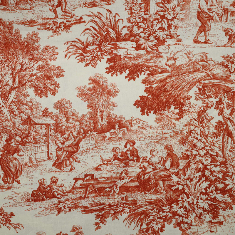 Tissu Toile de Jouy H 280 cm - ORANGE/ECRU