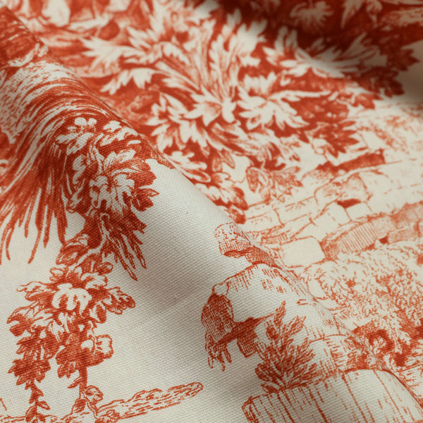 Tissu Toile de Jouy H 280 cm - ORANGE/ECRU