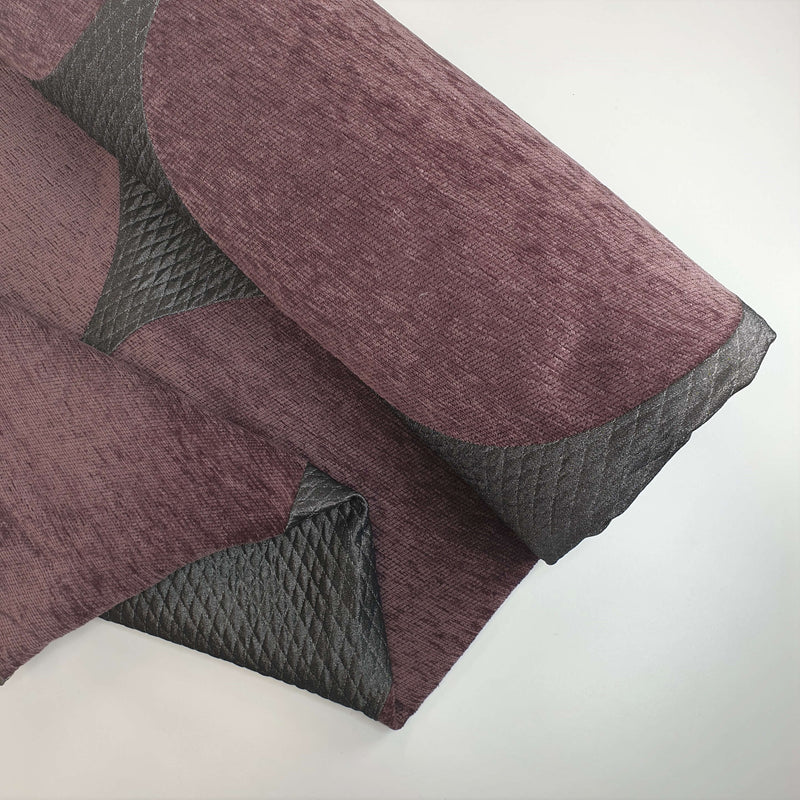 Jacquard-Dekostoff H 280 cm – Stretch-Steppdecke BORDEAUX/GRAU KREISE