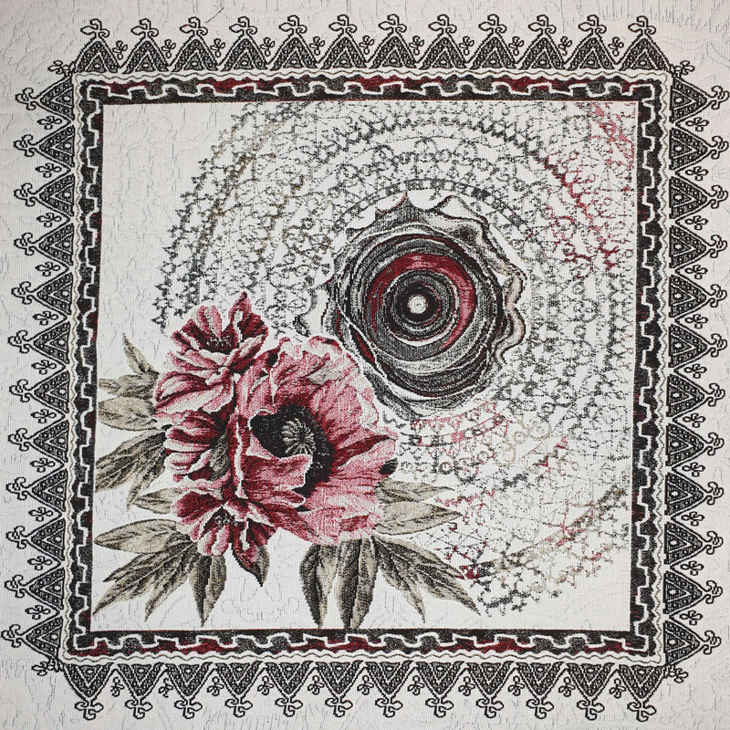 45 x 45 cm großes garngefärbtes Panel – BORDEAUX-BLUME