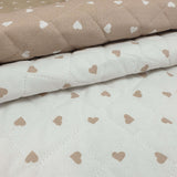 Trapuntato in tela di cotone double face H 140 cm - CUORI BEIGE E BIANCHI