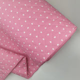 Matelassé en toile de coton double face - COEURS ROSE ET BLANC - coupe minimum ou multiples de 25 x 140 cm