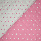 Trapuntato in tela di cotone double face H 140 cm - CUORI ROSA E BIANCHI