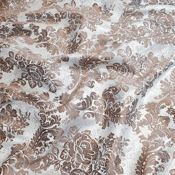 Tissu d'ameublement Jacquard - DAMAS IVOIRE/MARRON - coupe minimum ou multiples de 25 x 300 cm